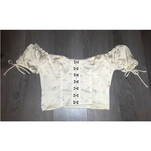 Lot of Princess Polly Yellow Floral Print Cropped Corset Tops Size 4 Puff Sleeve - Picture 2 of 9